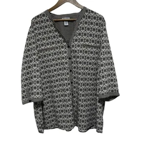 Catherines Bluse Damen 3X schwarz Geometrisches Muster Tunika Relaxed 3/4 Arm Knopfleiste - Bild 1 von 8
