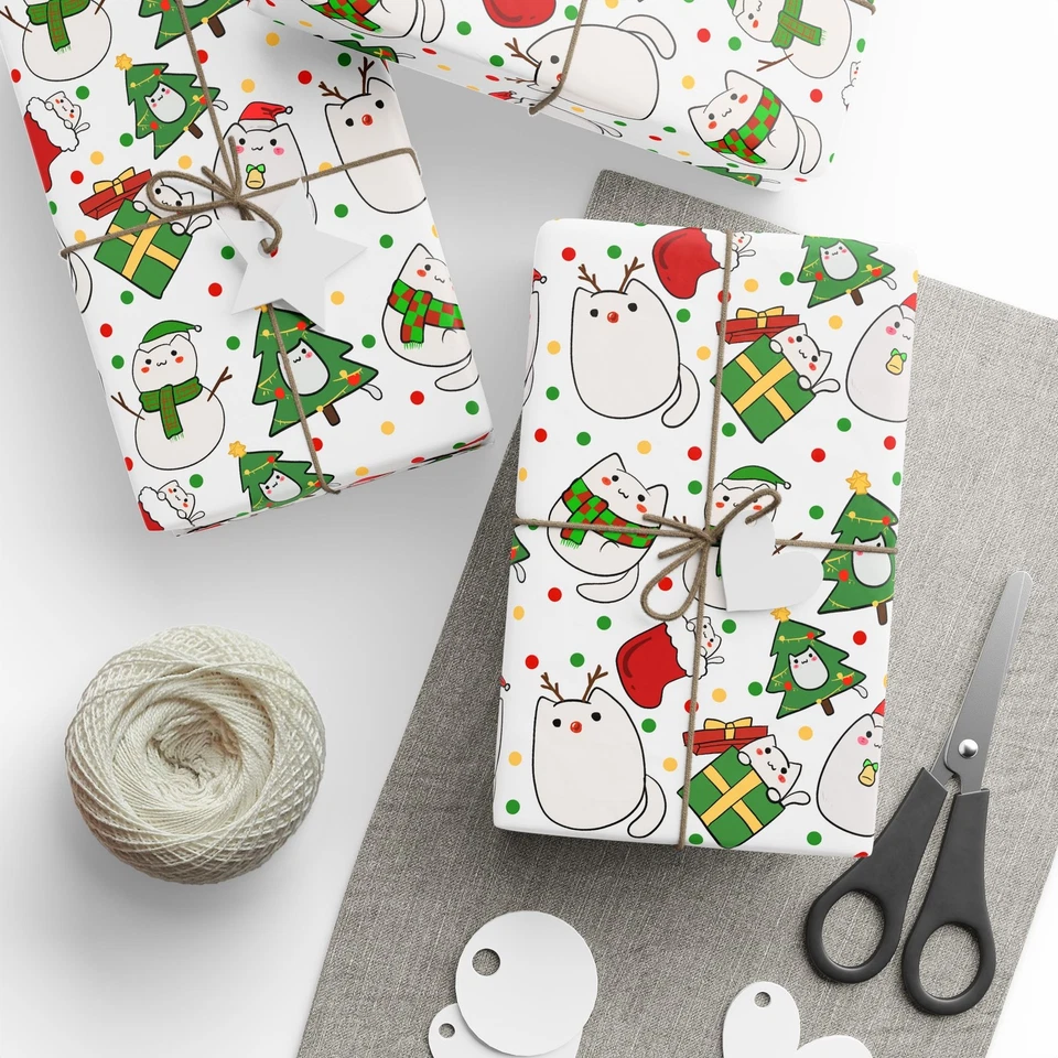 Christmas Pusheen Cat Snowman Funny Custom Wrapping Paper - 3 Sizes to Choose - Image 1 of 1