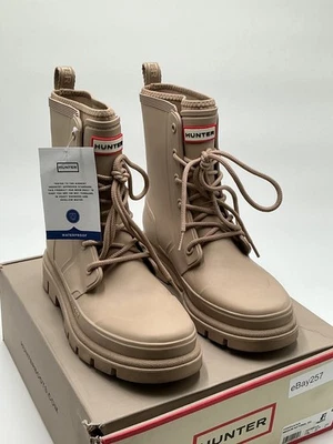 Botas de lluvia Hunter Diana para mujer EE. UU. 11 naturales impermeables con cordones a mitad de la pantorrilla ebay257 Foto 1 de 4