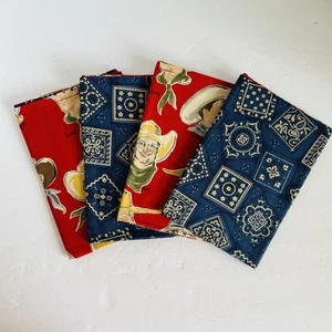 Set 4 tovaglioli biadesivi reversibili fatti a mano 100% cotone bandana cowboy - Foto 1 di 6