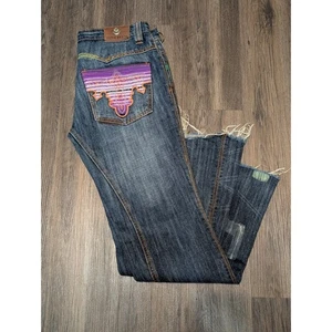 Antik Denim Jeans Damen Größe 29 Verziert Pocket Flare Raw Hem Distressed - Bild 1 von 8