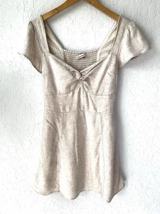 Abercrombie & Fitch Mini Abito XS Misto Lino Spiaggia Festival Avena Baby Doll - Foto 1 di 9