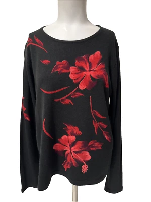 Женский свитер Cathy Daniels черный с цветочным принтом круглый вырез с длинным рукавом размер L - Изображение 1 из 4