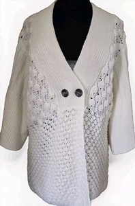 Women's 18/20 Ivory Cable Knit Cardigan Sweater 3/4 Bell Sleeves Double Breast - Picture 1 of 4