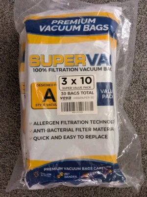 30 Pack Veva Vacuum Bags Style A SUPERVAC Filter Vac Bags. HRAPAPER-30 - Image 1 of 2