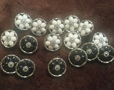Lot of 16 Flower Buttons Black and Lilac Colors - Image 1 of 4