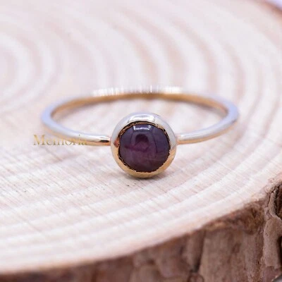 925 Sterling Silver Natural Flashy Star Ruby Solitaire Ring Handmade Jewelry - Image 1 of 4