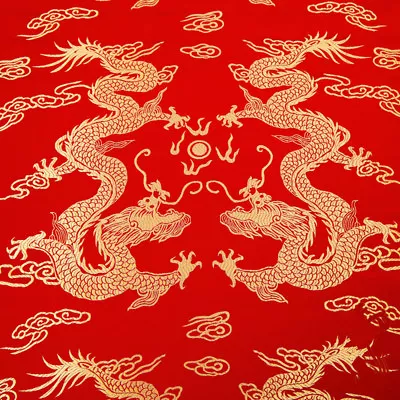Chinese Brocade Fabric Large Dragon Design Crafts Silky Satin Retro 1M DIY Soft - image 1 of 4