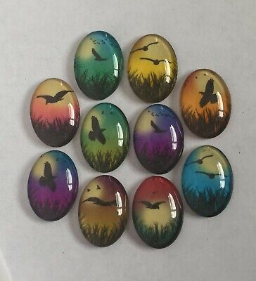 10 Bird Silhouette Glass Cabochons Oval 25mm ...