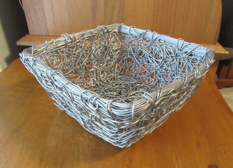 Ornate Twist Wire square Basket Handmade  Retro Boho modern silver  lovely NEW Cover