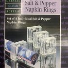 Vintage Crystal Clear Acrylic Salt & Pepper Napkin Rings Set of 4 NIB