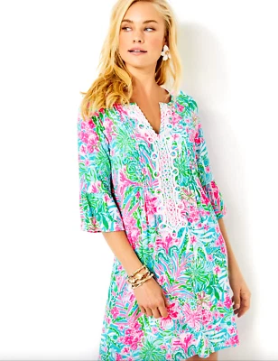 NWT LILLY PULITZER SIZE LARGE KRYSTA TUNIC DRESS *LEAF IT WILD* LILLY LACE - Image 1 of 4