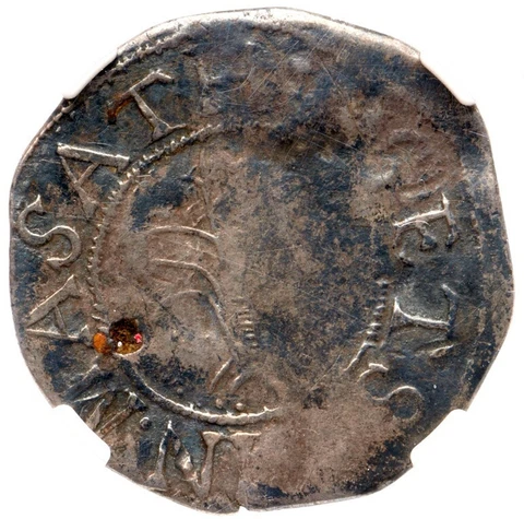 1652 N-17 S 4-X R-6 NGC VF Det Oak Tree Sixpence Massachusetts Colonial Coin 6P Cover