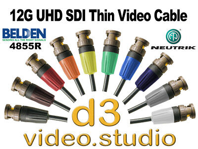 New 12G UHD SDI Digital Video Belden 4855R Thin Cable With Neutrik UHD BNC Plugs • 107£