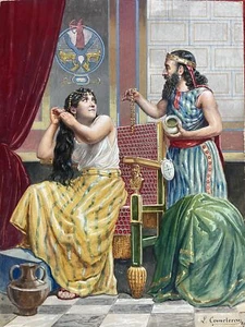 LLEÓ COMMELERAN. HOFSZENE. AQUARELL GOUACHE AUF KARTON. SPANIEN. 1889. - Bild 1 von 1