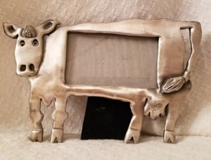 Pewter Cow Picture Frame 4.5" Tall 7" Long Holds 1.75" X 3.25" Picture - Picture 1 of 2