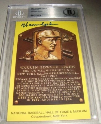 WARREN SPAHN autograph signed HOF in 1973 plaque BECKETT auth MILWAUKEE BRAVES E - Image 1 of 4