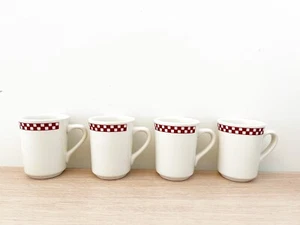 4 Homer Laughlin China Checkers Scarlet Red Rim Ceramic Coffee Mug Diner - Picture 1 of 12