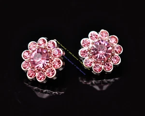 10X Pink Rhinestone Crystal Flower DIY Leathercraft Handcraft Belt Concho 14mm - Picture 1 of 12