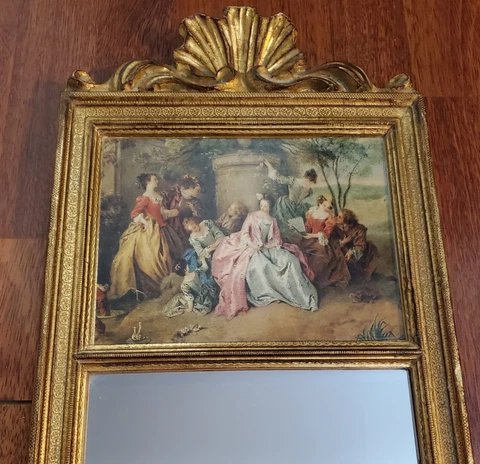 Antique Italian Florence Carved Gilded Trumeau Mirror Jean Baptiste Pater Cover