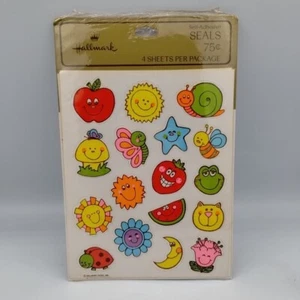Vintage Hallmark Happy Fruit Flowers Insects Animals Stickers Seals 80s 4 Sheets - Picture 1 of 11