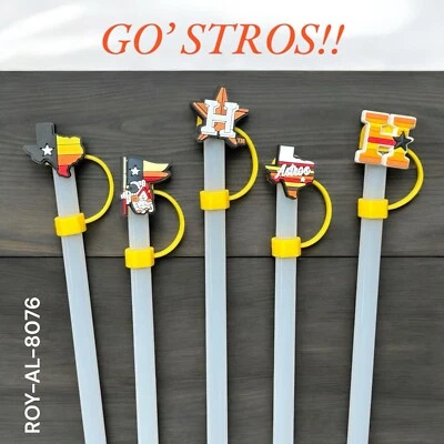 Houston Astros Straw Toppers - 5 Pack Set - Silicone 2D- Yellow or Blue Pack - Image 1 of 3