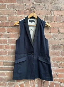Rag & Bone Women’s Single Button Vest, Sz 4, Blue Cotton/Silk USA Original Runs - Picture 1 of 7