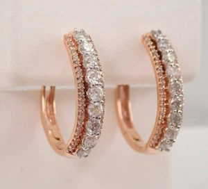2Ct D/VVS1 Natural Moissanite 14k Rose Gold Plated Womens Hoop Earrings - Picture 1 of 4