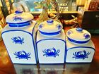 Horchow Heavy Ceramic Canisters, Asian Inspired Hand painted White And Blue...