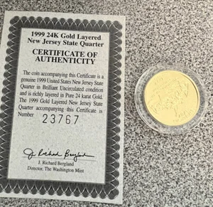 1999 24k Gold Layered New Jersey State Quarter Coin - Picture 1 of 2