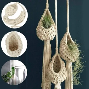 Boho Macrame Air Plant Hanger Tillandsia Hanging Basket Rope Holder Flower Home - Bild 1 von 10