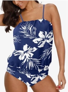 Tankini Swimsuits Women Swimwear Printed Tummy Control Two Pieces Bathing Set - Picture 1 of 6