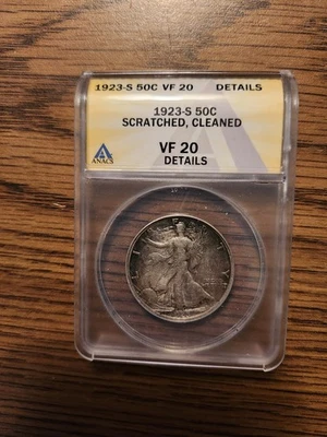 1923 年 S 版 Walking Liberty 半美元 VF 20 ANACS 银色 50c — 第 1/2 张图片