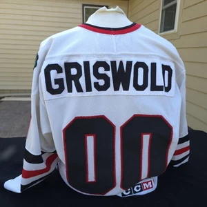 Camiseta deportiva NHL Chicago Blackhawks Clark Griswold vacaciones de Navidad blanca hockey CCM M - Imagen 1 de 16