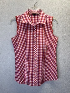Camisa Top Talbots Para Mujer Talla 2 Sin Botón de Hierro Sin Mangas A Cuadros Festoneada - Imagen 1 de 9