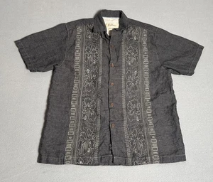Tommy Bahama Shirt Men Size Medium Gray Linen Floral Embroidered Button Down - Picture 1 of 12
