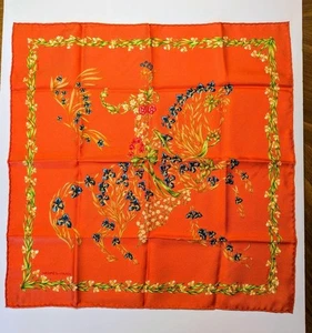 HERMES Scarf Petit Carre 45 Cheval Fleuri Silk Orange W/Tags Case Use Excellent. - Picture 1 of 7