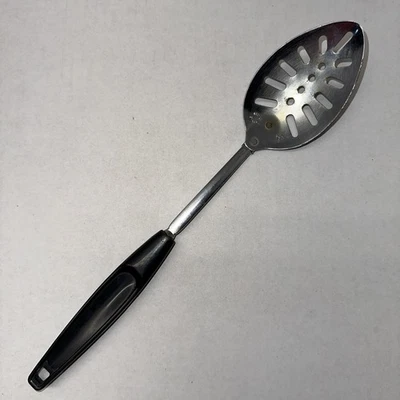 Vintage Foley Chrome-Plated Slotted Spoon Black Handle USA - Image 1 of 4