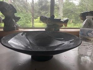 XL 14” Haeger Raku Pottery Pedestal Console Bowl #3295 Lava Drip Glaze 1985 - Picture 1 of 10