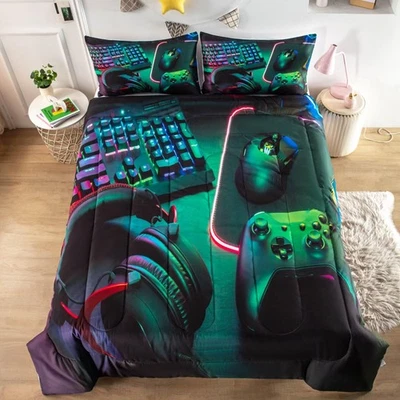Gamer Comforter Sets for Teen Boys,Gaming Bedding Sets Full,Video Game Bedspr... - Image 1 of 4