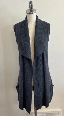 Chaleco Suéter Coldwater Creek Talla S 6-8 Gris Algodón Cachemira Lana Bolsillos Cuello Foto 1 de 4