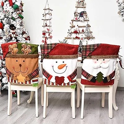  Christmas Chair Covers Set of 6, Cute Cartoon Snowman Santa Claus Elk 6pcs A - Image 1 of 4