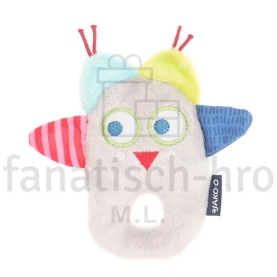 JAKO-O Greifling Eule mit Rassel 11 cm Greifring Jakoo Spieltier Baby Spielzeug