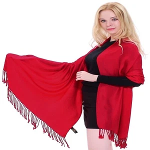 Sciarpa scialle design tinta unita rosso stola lancio abbigliamento pashmina CJ **NUOVO** - Foto 1 di 12