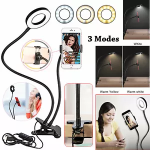 Selfie Flash Ring Light + Mobile Phone Holder USB Clip On 24 LED Camera Long Arm - Picture 1 of 11