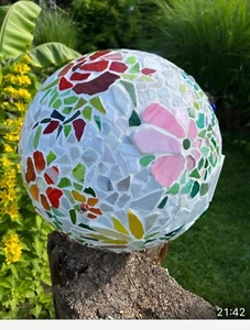 Mosaikkugel, Garten Deko, Rosenkugel, Glas - Bild 1 von 5