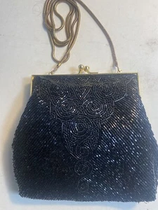 Unused Black Seed Bead Clutch W Strap-Andre Cellini Purse - Mint Condition - Picture 1 of 4