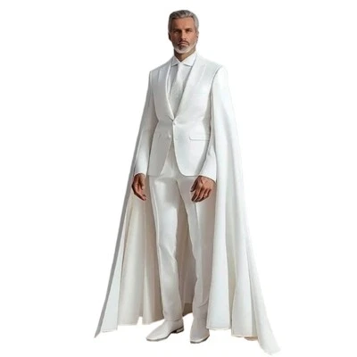 Men's Solid Suits 3 Pieces Slim Fit Jacket+Pant+Long Wraps for Wedding Party - Image 1 of 4