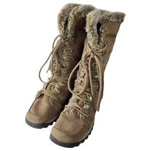 Skechers Y2K Grand Jams Square Toe Boots Women 6.5 Tan Suede Faux Fur Boho - Picture 1 of 23
