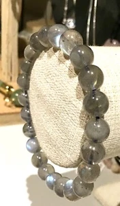 Australian Made Men's 8mm Natural Labradorite Beaded Stretchy Bracelet - Picture 1 of 5